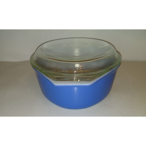Pyrex Blue Oval Casserole Dish w Clear Lid Vintage 2-1/2 Quart 045 - Picture 4 of 9